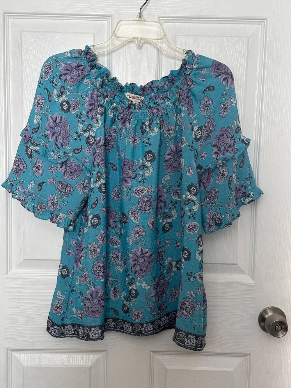 Nanette Lepore Boho Floral with Shirred Neckline in Turquoise & Purple Sz:M GUC